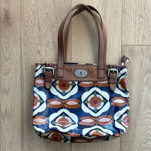 Fossil Women's Blue and Brown Patterned Tote